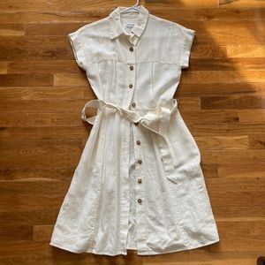 Calvin Klein Linen A dress in Cream, Size 4